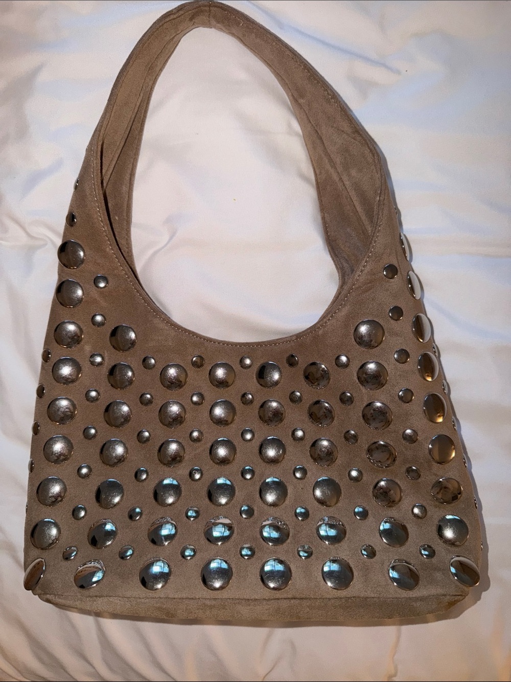 Pull&Bear Taupe Studded Suede Shoulder Bag